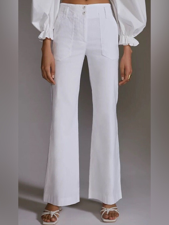 Pants - Anthropologie Maeve 10 The Naomi Linen High Rise Wide-Leg Flare Pants White